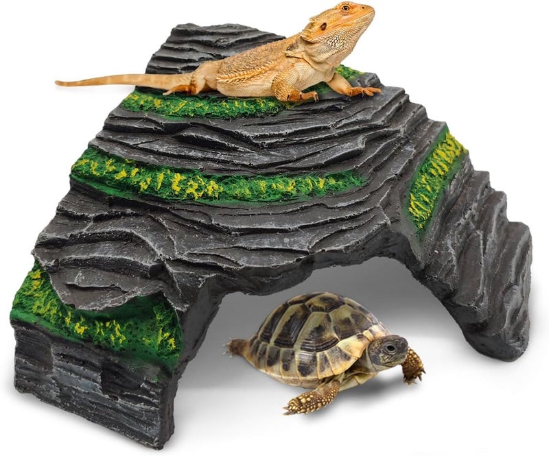 GOZILLA Small Reptile Hideout Cave,Turtle Tank Accessories Decor,Fish Tank Basking Platform for Small Bearded Dragon,Snake and Leopard Gecko.(Grey-S) - Image 1